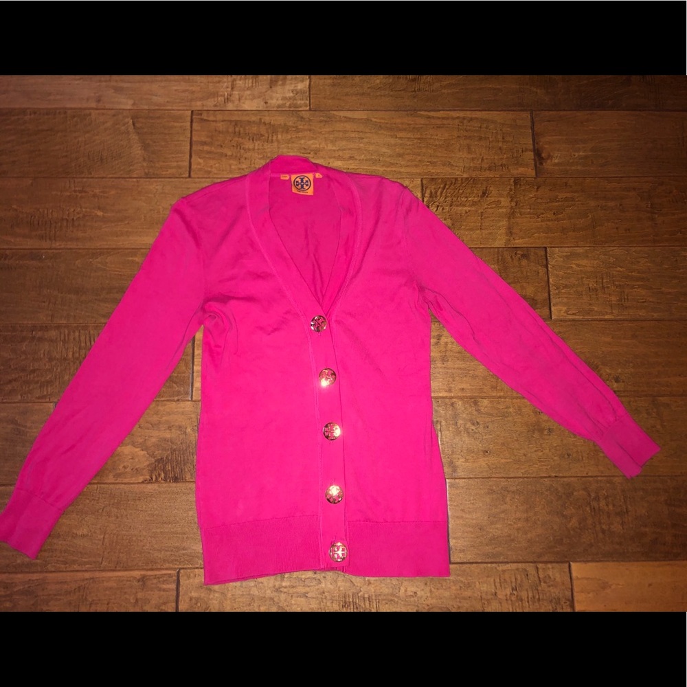 Tory Burch Simone Cardigan Sweater Fuchsia Pink